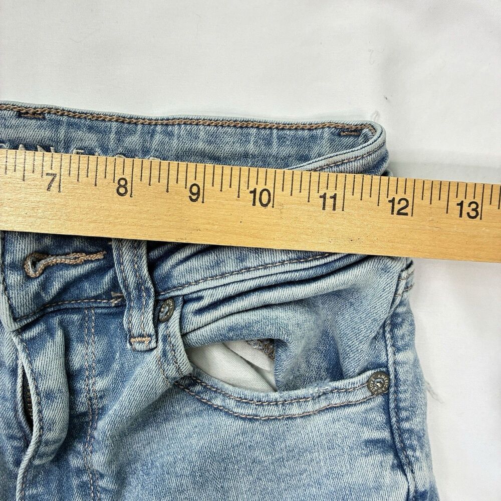 American Eagle Blue Jeans Super High Rise Flare Stretch Sz 2 Short Hippie Grunge - Picture 7 of 12